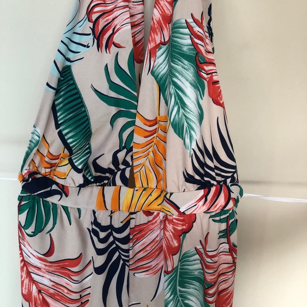 Beige Palm Print Jumpsuit